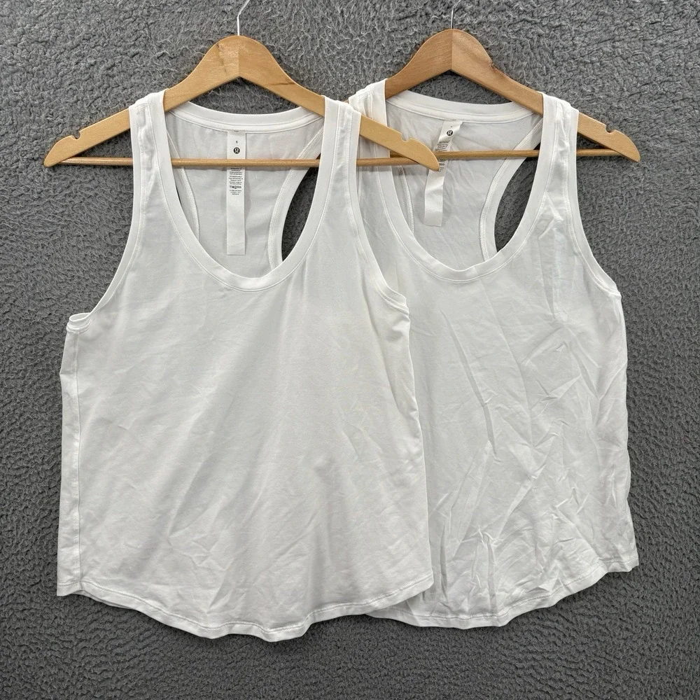 Lululemon Love Tank Top Women 10 White Pima Cotton Racerback Athletic Lot Of Two